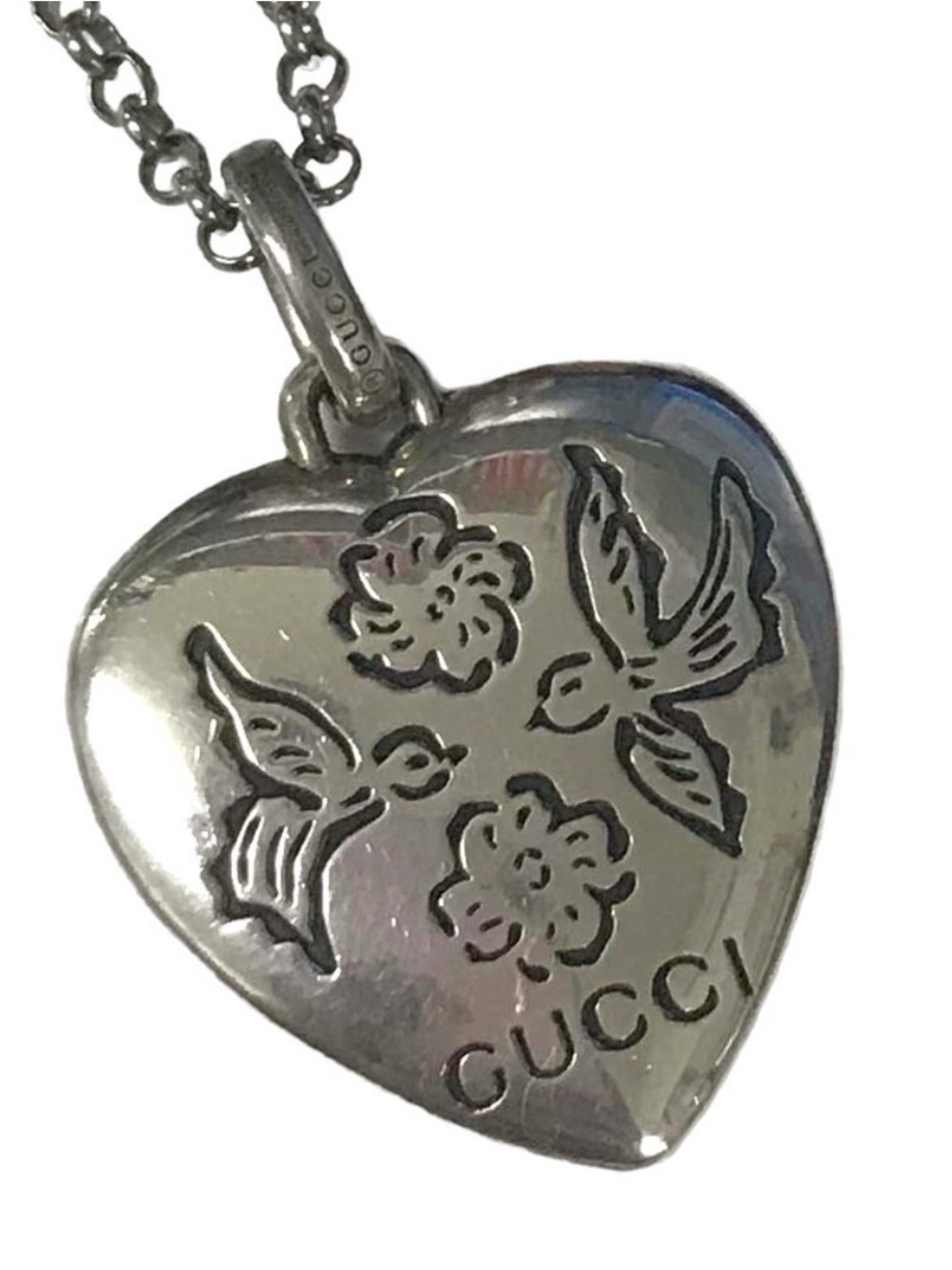 New Gucci Rare Heart Blind Love Birds Sterling Silver Love You Necklace Pendant